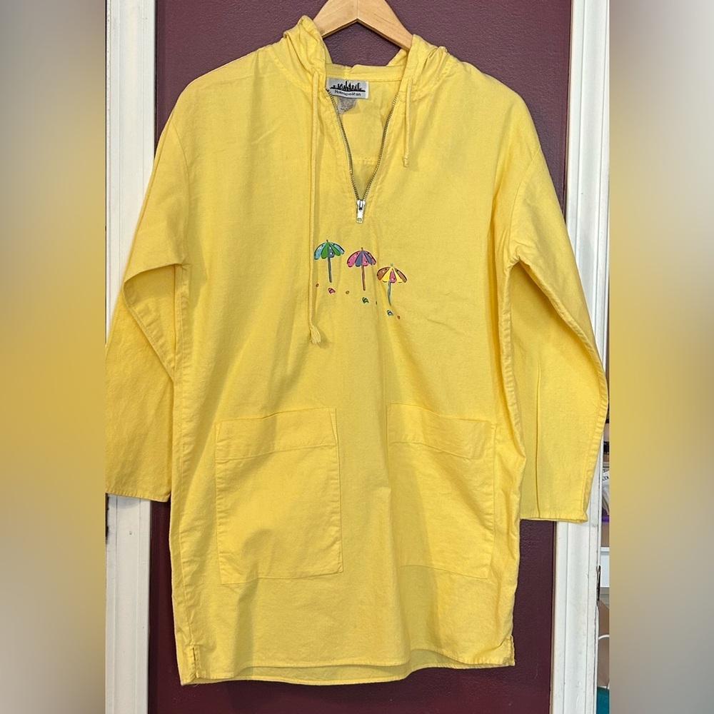 Metropolitan Yellow Hooded Anorak Jacket With Embroidered Umbrellas Size S/M